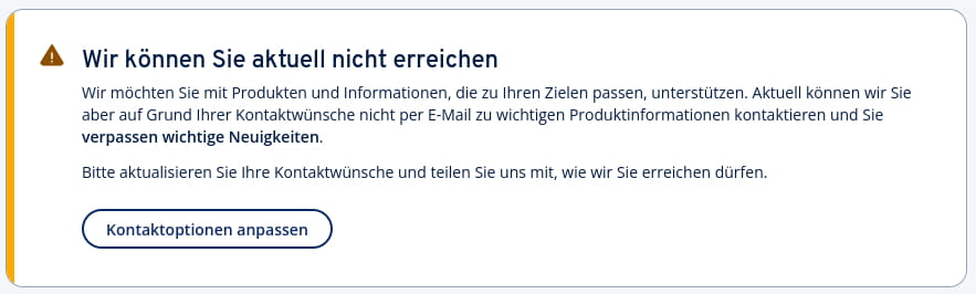 "Wir können Sie aktuell nicht erreichen" - Banner bei Ionos