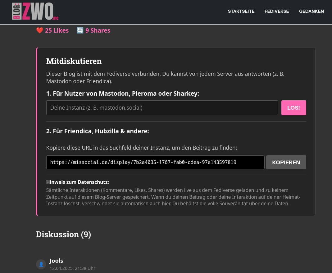 Ausschnitt aus dem Script "Fediverse-Kommentare aus Friendica in Publii einbinden"